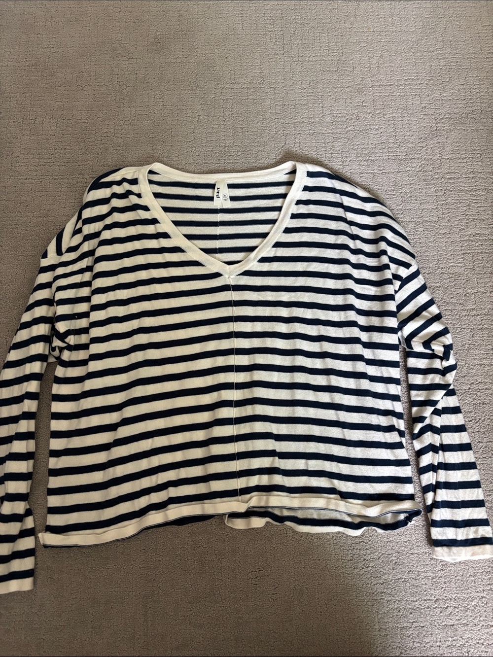 Pact Navy & White Striped V-Neck Long Sleeve Top